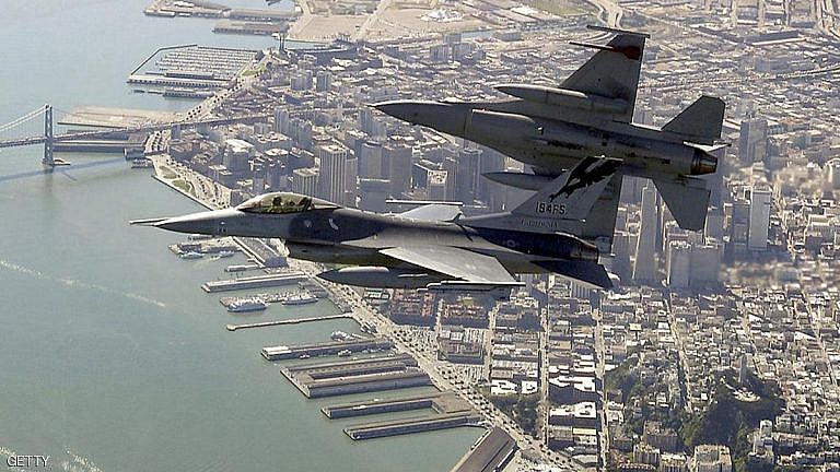 F-16 Fighter Jets Patrol Over San Francisco Bay