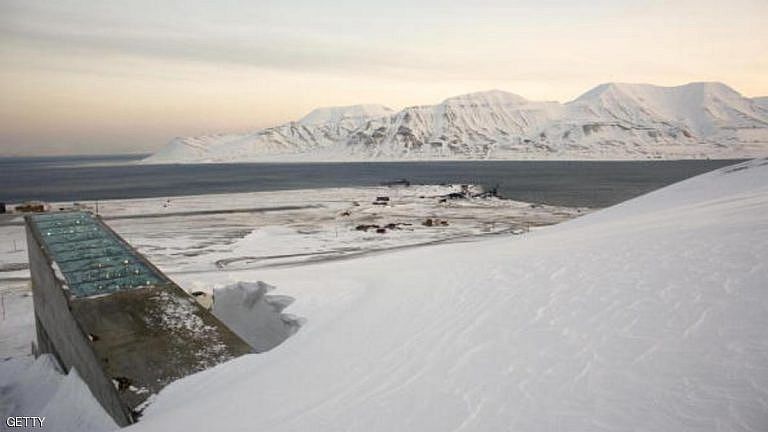 Snow blows off the Svalbard Global Seed