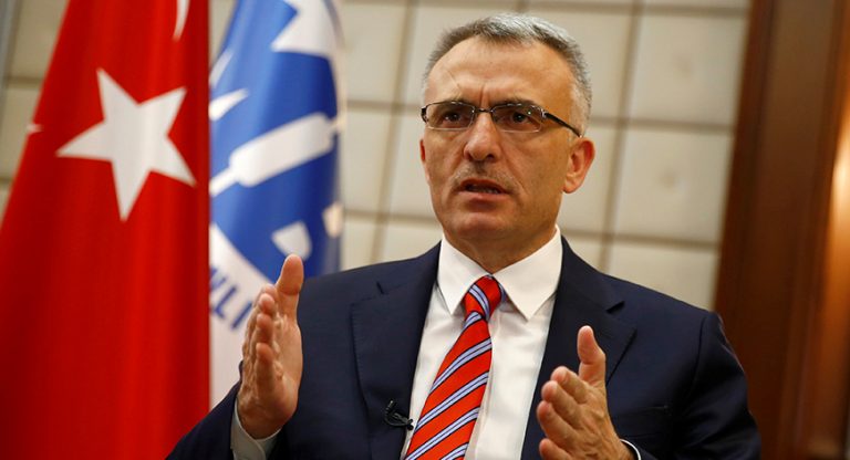 Turkey's Finance Minister Agbal speaks during an interview with Reuters in Ankara