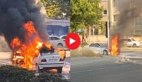 سيارة تتحول إلى كتلة نارية والسائق ينجو بالقفز منها في تكيرداغ (فيديو)