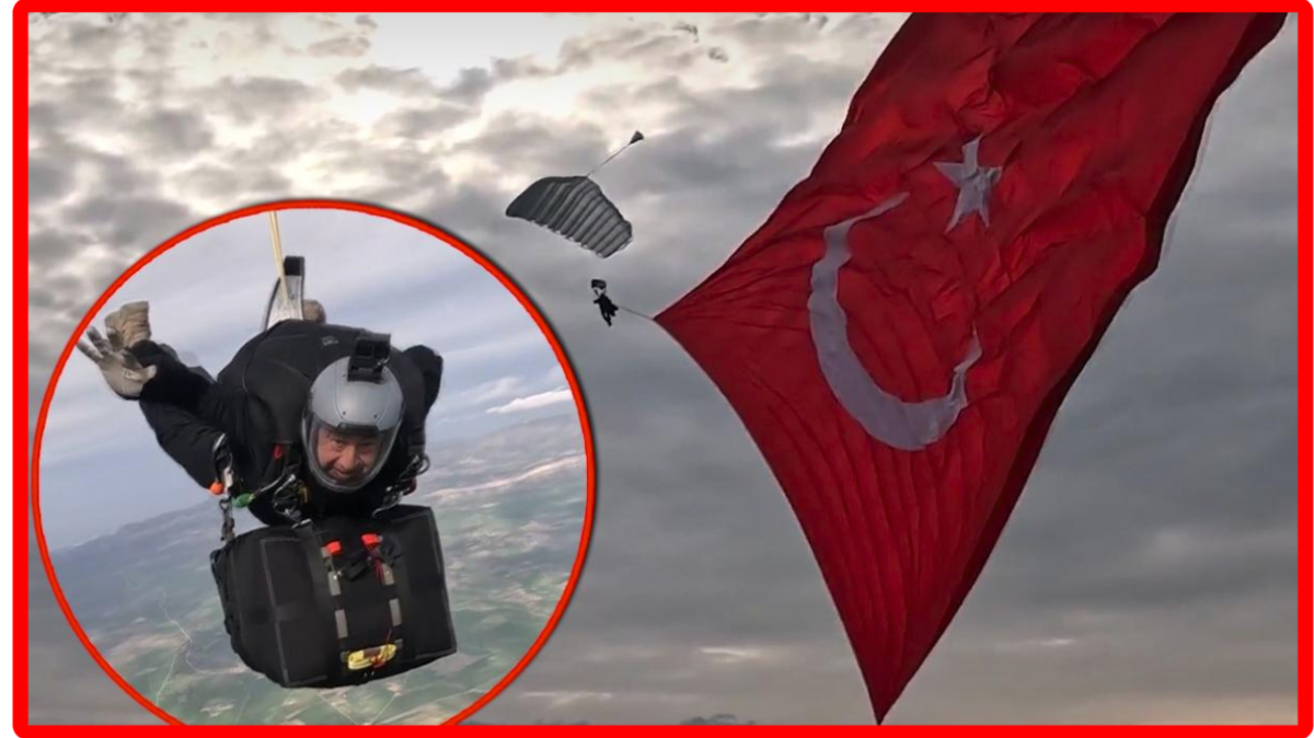 جندي تركي يحقق رقماً قياسياً بالقفز المظلي حاملاً علماً تركياً كبيراً بمساحة 661.5 متر مربع (فيديو)