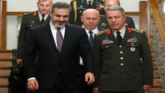 Turkey's Chief of Staff General Hulusi Akar (R) and Turkish intelligence chief, Hakan Fidan leave after a meeting with Russian delegation in Istanbul, Turkey, October 10, 2016. REUTERS/Osman Orsal