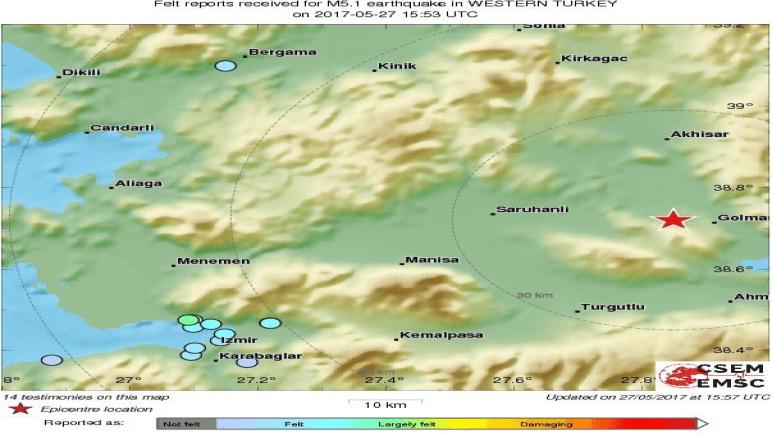 عاجل: زلزال بقوة 5.1 درجات على مقياس ريختر تضرب ولاية مانيسا غربي تركيا