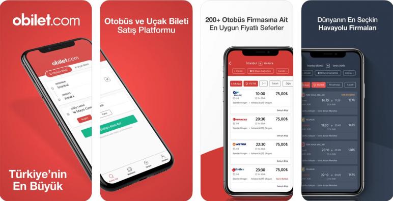 تطبيق Obilet Uçak, Otobüs Bileti‏ حجز تذاكر الباصات في تركيا