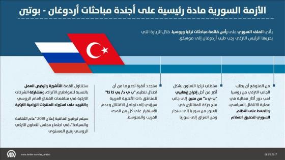 الأزمة السورية مادة رئيسية على أجندة مباحثات بوتين أردوغان